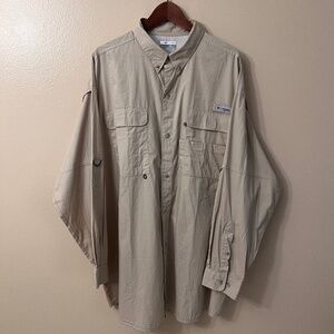 Columbia Men's PFG Sportswear Khaki Button Down Shirt Fishing Lightweight Sz 2XL